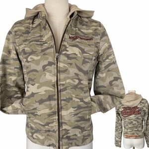 HARLEY DAVIDSON 2-In-1 Green Camo Motorcycle Jacket & Vest Hoodie XS